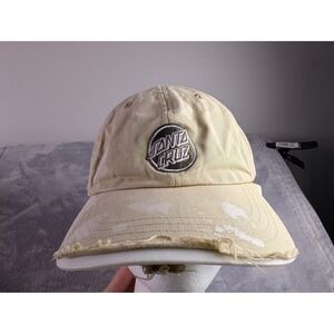 Santa Cruz Skateboards Thrashed Dad Hat Tan Paint Splatter Adjustable Cap